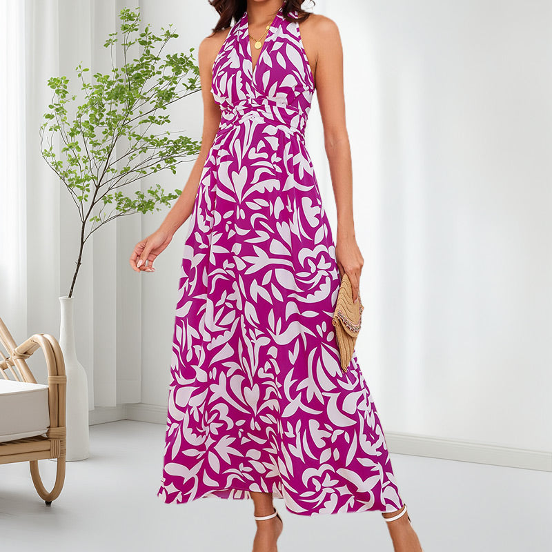 Women's Boho Floral Strap V Neck Halter Dress | cefactum.com