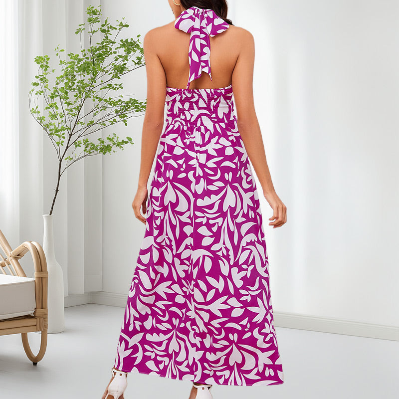 Women's Boho Floral Strap V Neck Halter Dress | cefactum.com