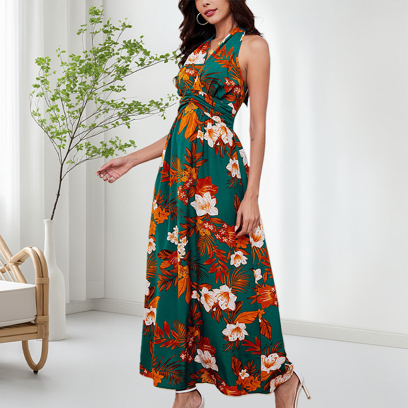 Women's Boho Floral Strap V Neck Halter Dress | cefactum.com