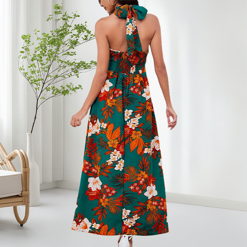 Women's Boho Floral Strap V Neck Halter Dress | cefactum.com
