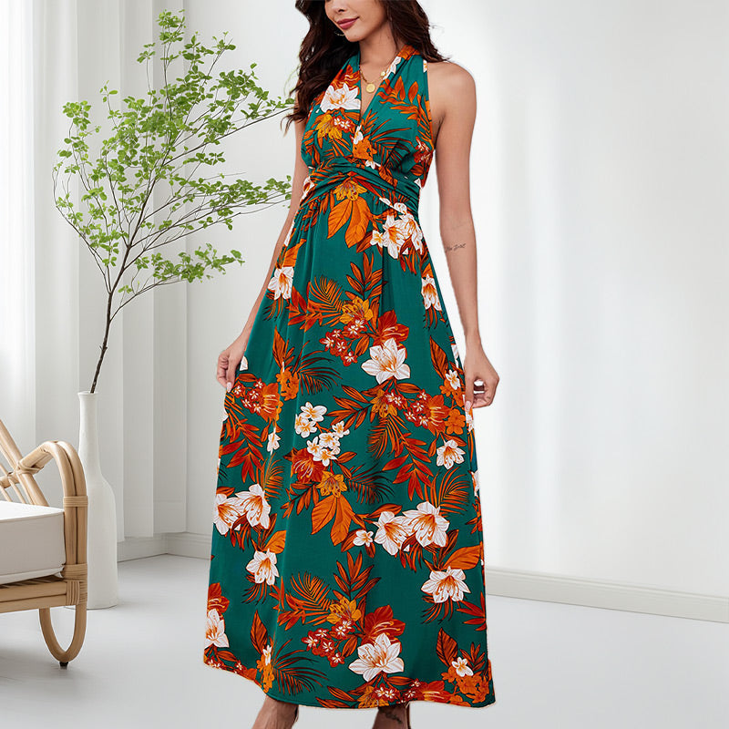 Women's Boho Floral Strap V Neck Halter Dress | cefactum.com