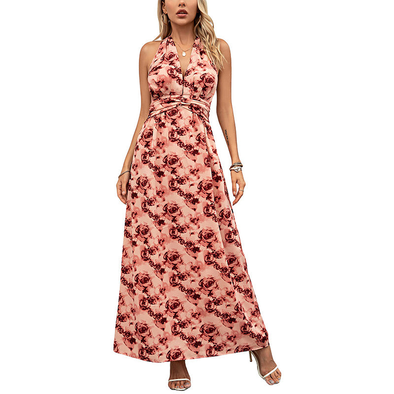 Women's Boho Floral Strap V Neck Halter Dress | cefactum.com