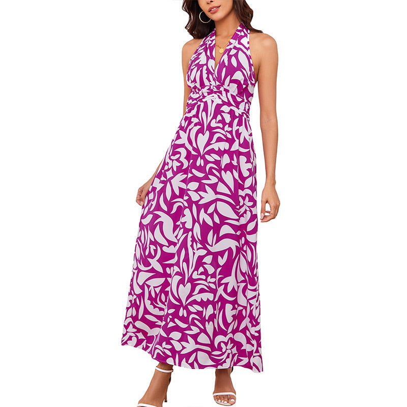 Women's Boho Floral Strap V Neck Halter Dress | cefactum.com