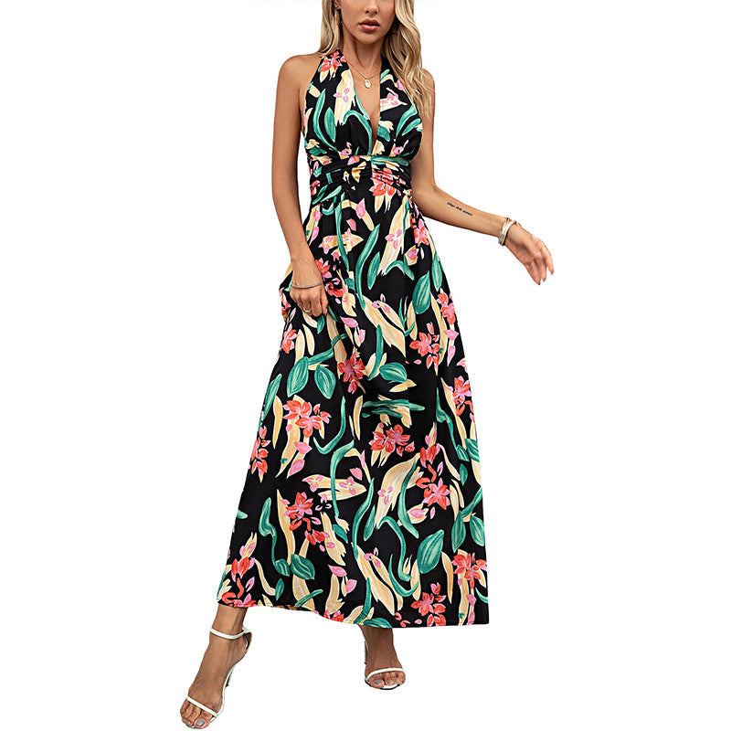 Women's Boho Floral Strap V Neck Halter Dress | cefactum.com