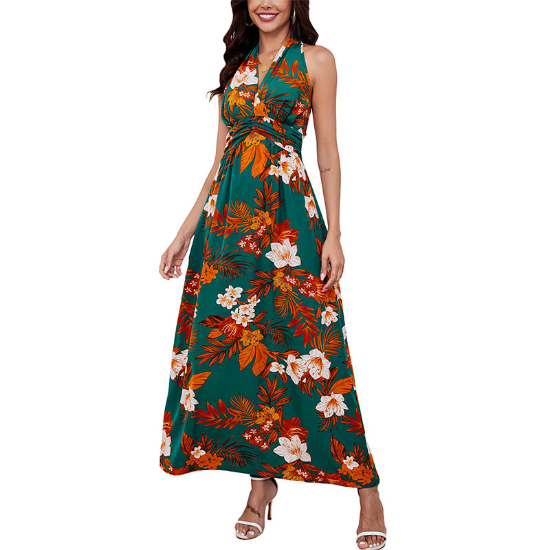 Women's Boho Floral Strap V Neck Halter Dress | cefactum.com