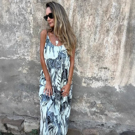Women's Printed Spaghetti Strap Backless Dress - cefactum.com